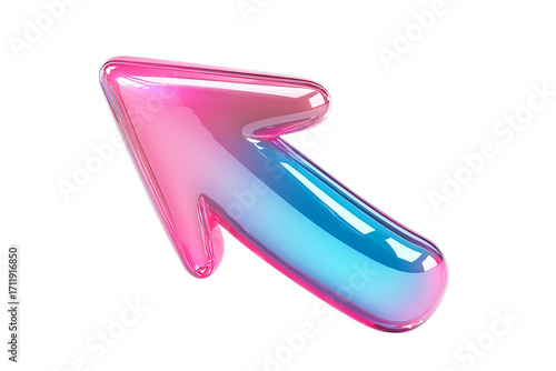 Glossy pink and blue gradient arrow icon on transparent background