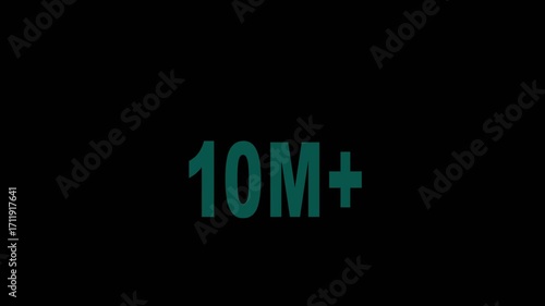 Neon 1m text effect video motion on black background. Glowing sign effect florescent text for social media follow subscription motion. 4k video