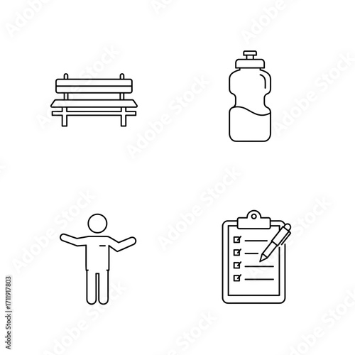 Collection of Hockey themed icons, including Team Bench, Water Bottle, Coach, Clipboard