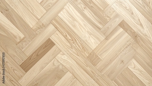 Light beige wooden parquet floor with a herringbone pattern