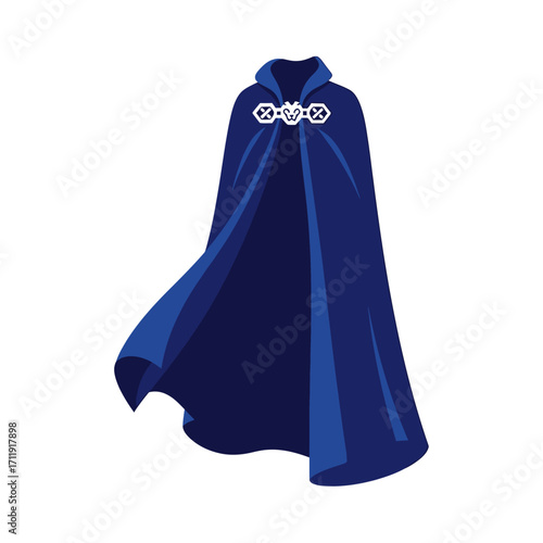 Elegant Blue Cloak with Ornate Clasp, Medieval or Fantasy Apparel.