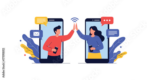Connecting with friends and family through modern mobile technology for communication.