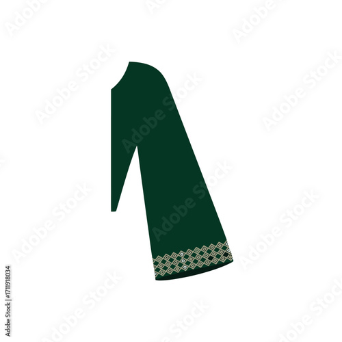 Elegant Dark Green Abaya with Intricate White Embroidery on the Sleeve.