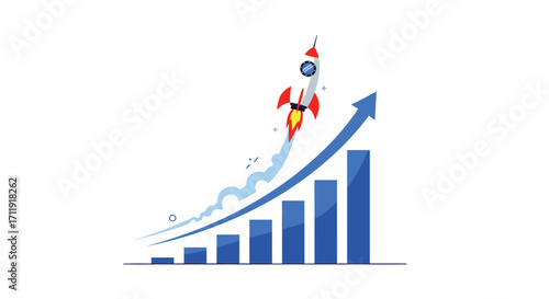 Rocket launching upwards graph showing business growth and success.