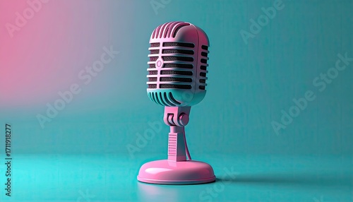 Retro microphone on teal-pink backdrop