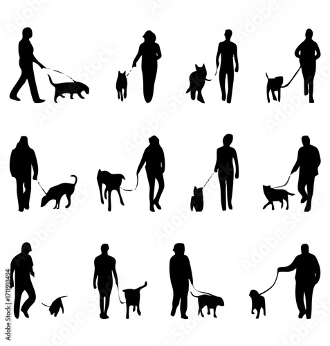 Silhouettes of Dogs and Peopl...