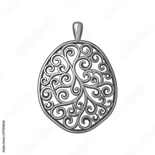 Elegant Silver Filigree Pendant with Intricate Swirl Design.
