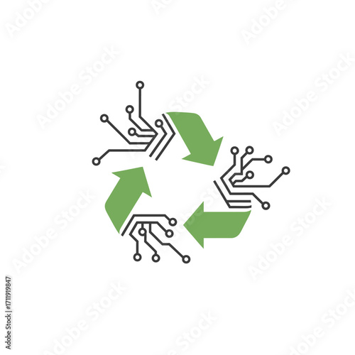 E-waste Recycling Symbol with Circuit Board Design for Sustainable Technology.