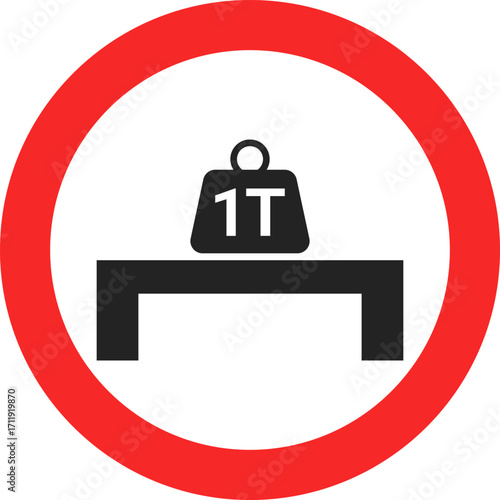Isolated illustration of maximum load limit of 1 ton. for maximum load sign that can be supported