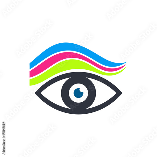 Eye with Colorful Eyebrow, Vision and Creativity Concept, Modern Eye Icon.