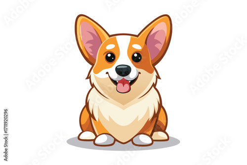 Cute cartoon corgi dog sitting and smiling with tongue out