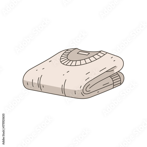 Folded Cream-Colored Sweater with Striped Collar and Cuffs Illustration.