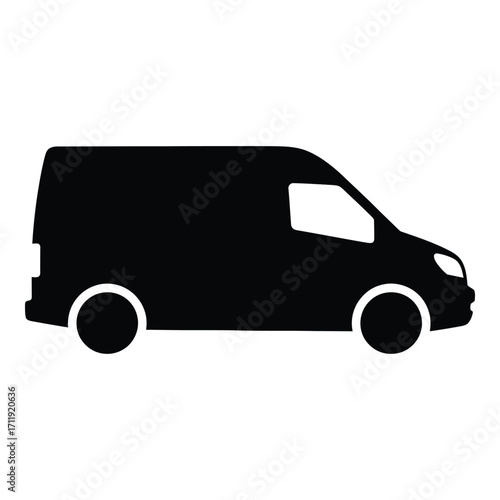 Black silhouette of a cargo van side profile icon for delivery and logistics services silhouette
