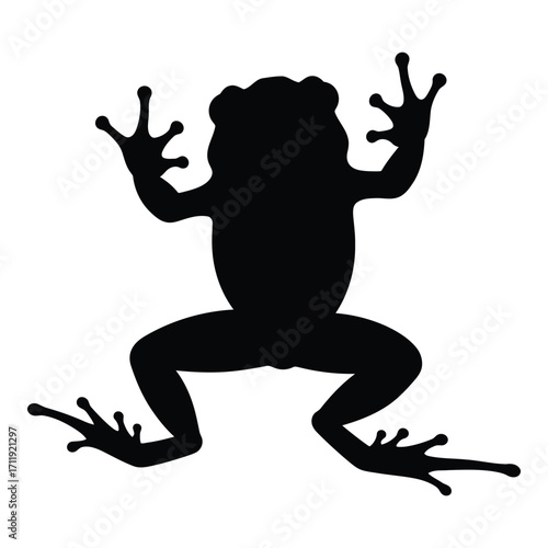 Black silhouette of a frog displayed in a characteristic amphibian pose silhouette