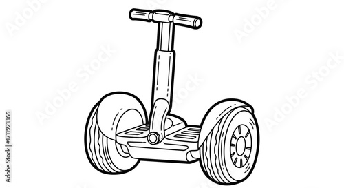 Illustration of a self-balancing scooter with two wheels and a handlebar, isolated on a white background.