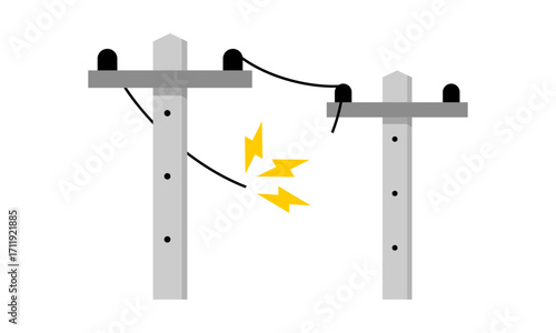 Electricity pylons with sparking wires, illustrating electrical hazard and power outage