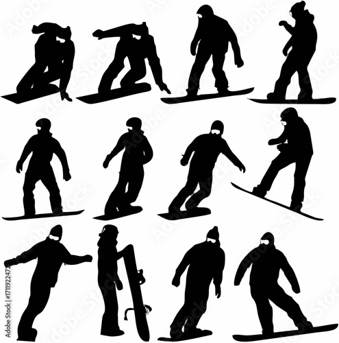 Silhouettes set snowboarders.eps