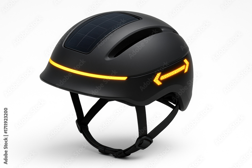 Fototapeta premium Smart Black Bicycle Helmet with Solar Panel and LED Turn Signals