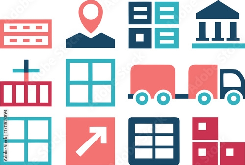 Logistics and supply chain icons set