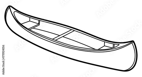 Line art illustration of a canoe, showing its shape and interior structure.