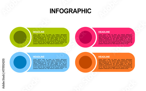 Infographic business promotion uses four circular shapes with sample text a visual presentation.