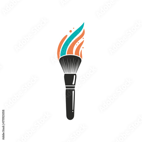 Makeup Brush with Colorful Flame Design for Beauty and Art.