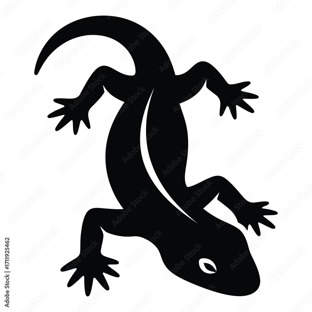 Fototapeta premium Silhouette of a gecko lizard with detailed feet and tail against a white backdrop silhouette