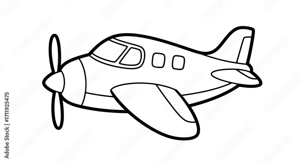 Fototapeta premium A simple line drawing of a small, single-engine airplane ready for flight.