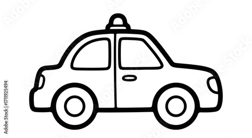 Simple line drawing of a police car, featuring a light on the roof.