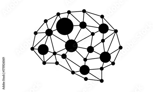 Stylized vector graphic of a brain network, showcasing interconnected nodes and pathways, symbolizing intelligence, innovation, cognitive processes, and advanced digital thinking