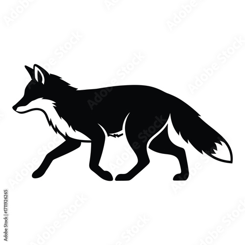 Silhouette of a walking fox with a bushy tail detailed silhouette of a fox silhouette