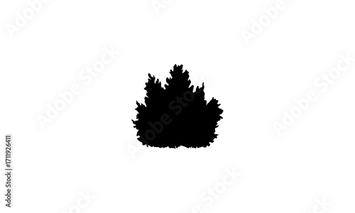 A simple black silhouette of a lush bush or small trees isolated on a white background.