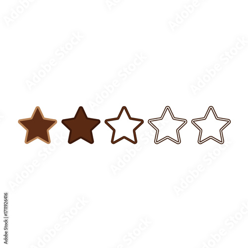 Five stars rating, with two stars filled in brown, and three outlined stars, on a white background.
