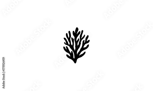A simple, stylized black illustration of a branching plant or coral.
