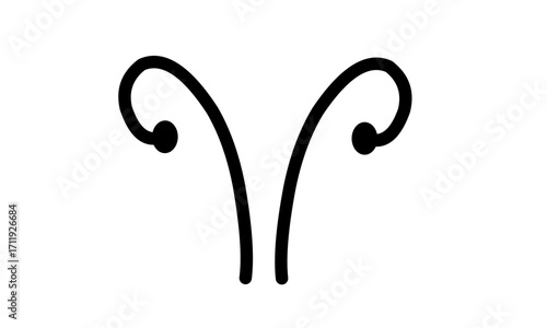 Simple black and white illustration of the Aries zodiac symbol, representing the ram.