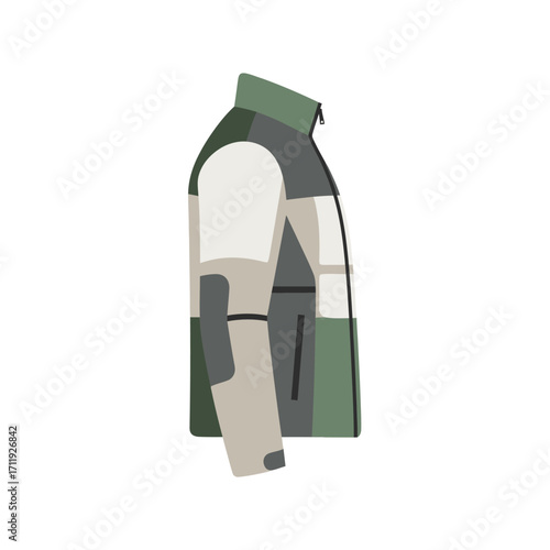 Modern Color Block Jacket with Zipper and High Collar.