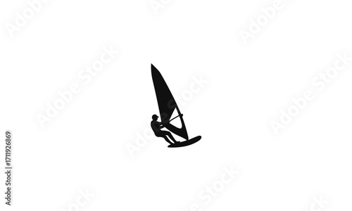 Silhouette of a windsurfer riding the waves, capturing the essence of watersports and outdoor recreation.