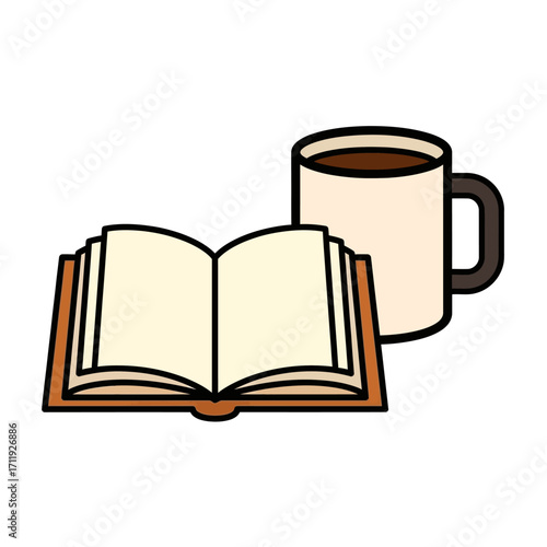Open book and coffee mug, a cozy illustration perfect for reading, studying, or relaxation