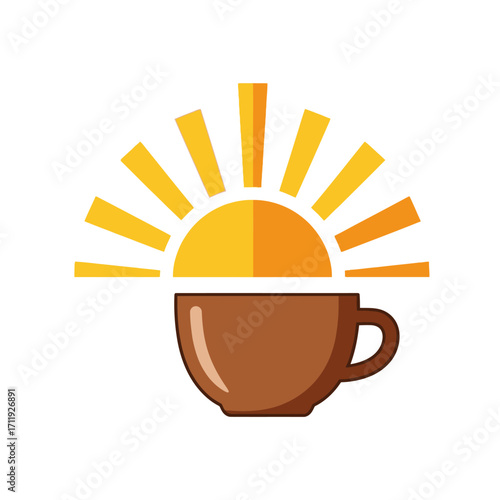 Bright morning concept with a coffee mug and vibrant sunrise, perfect for daily routines, fresh starts, and an energetic awakening