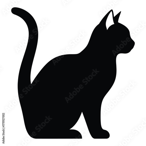 Elegant black cat silhouette sitting gracefully side view perfect for designs silhouette