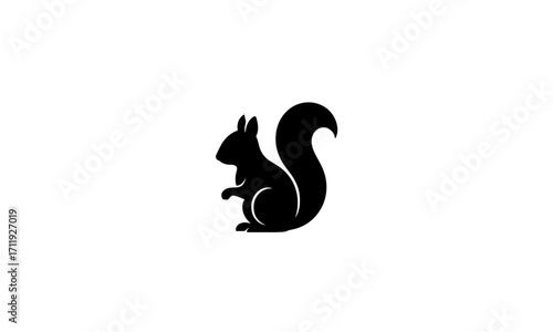 Silhouette of a squirrel with a bushy tail, depicted in a minimalist style.