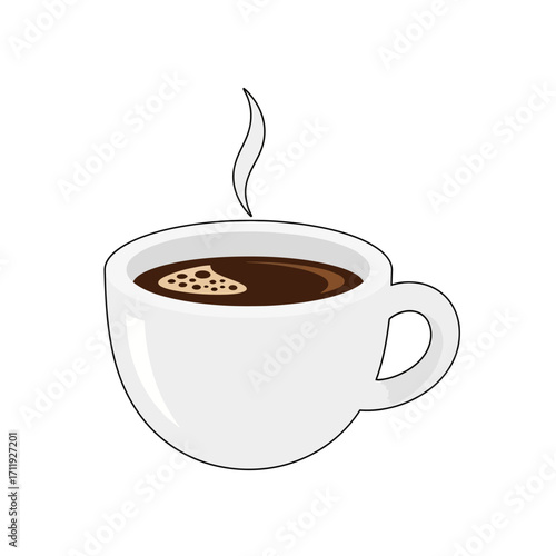 Hot steaming cup of coffee with foam, isolated on white background, perfect for beverage and cafe concepts