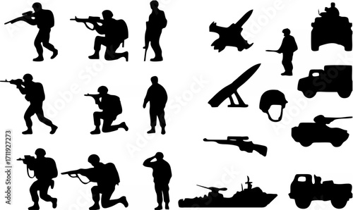 Army soldier and military equ...