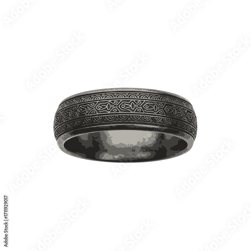 Oxidized Silver Ring with Intricate Pattern, Dark Metal Band Jewelry.