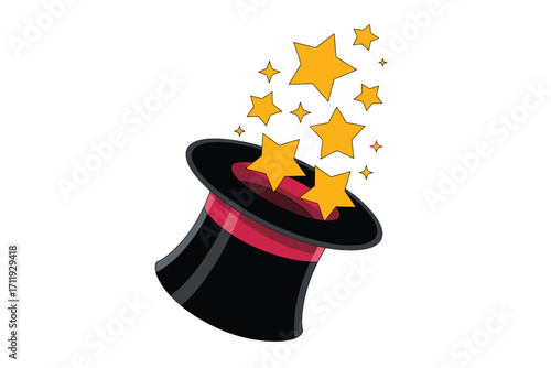 Black magic hat with golden stars emerging