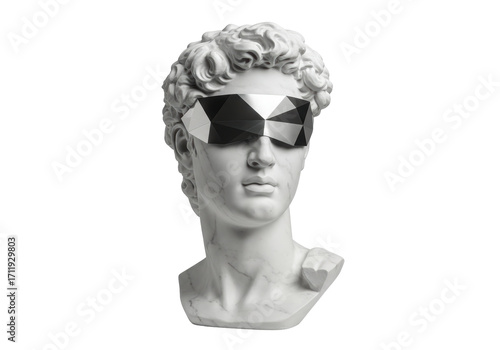 Isolated Head of David statue bust with geometric sunglasses on a plain background
