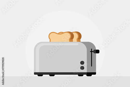 Modern silver toaster with two slices of golden brown toast