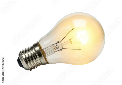 Isolated illuminated vintage tungsten filament light bulb, incandescent concept, technology