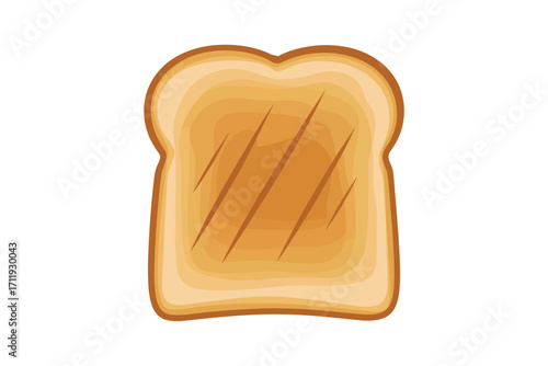 Golden brown toasted bread slice with grill marks isolated on white background