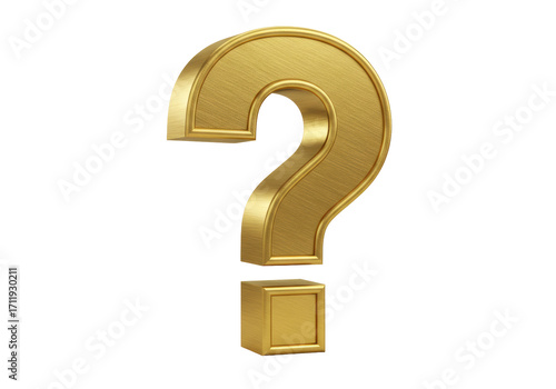 Isolated golden question mark with textured metal finish, symbol of inquiry and uncertainty